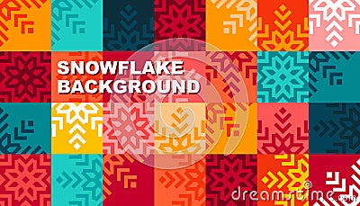 Abstract Christmas background design. Colorful snowflakes on a bright background. Greeting card template, banner or poster. Vector Illustration